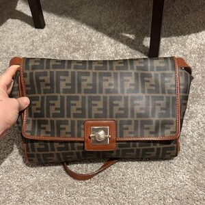 Fendi Monogram Brown and Black shoulder Bag. Beautiful Vintage piece.
